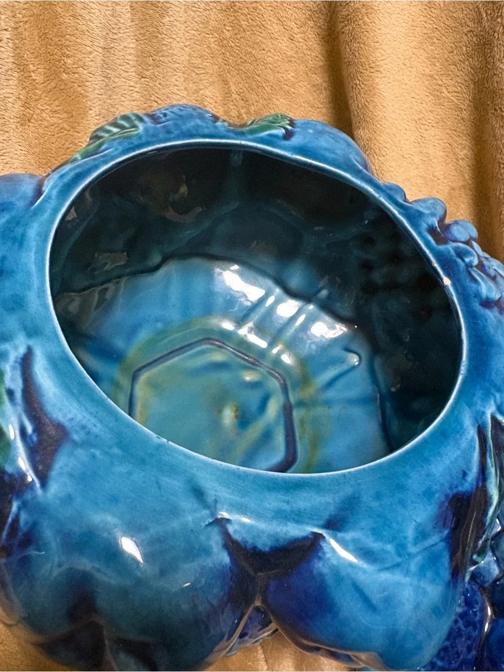 Decorative Blue Ceramic Fruit Jar - Glazed Storage Accent